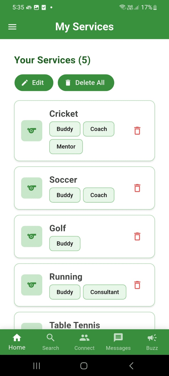 Service Features screen